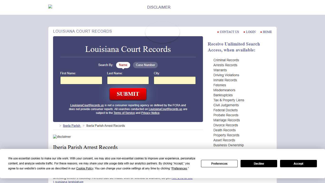 Iberia Parish Arrest Records LouisianaCourtRecords.us